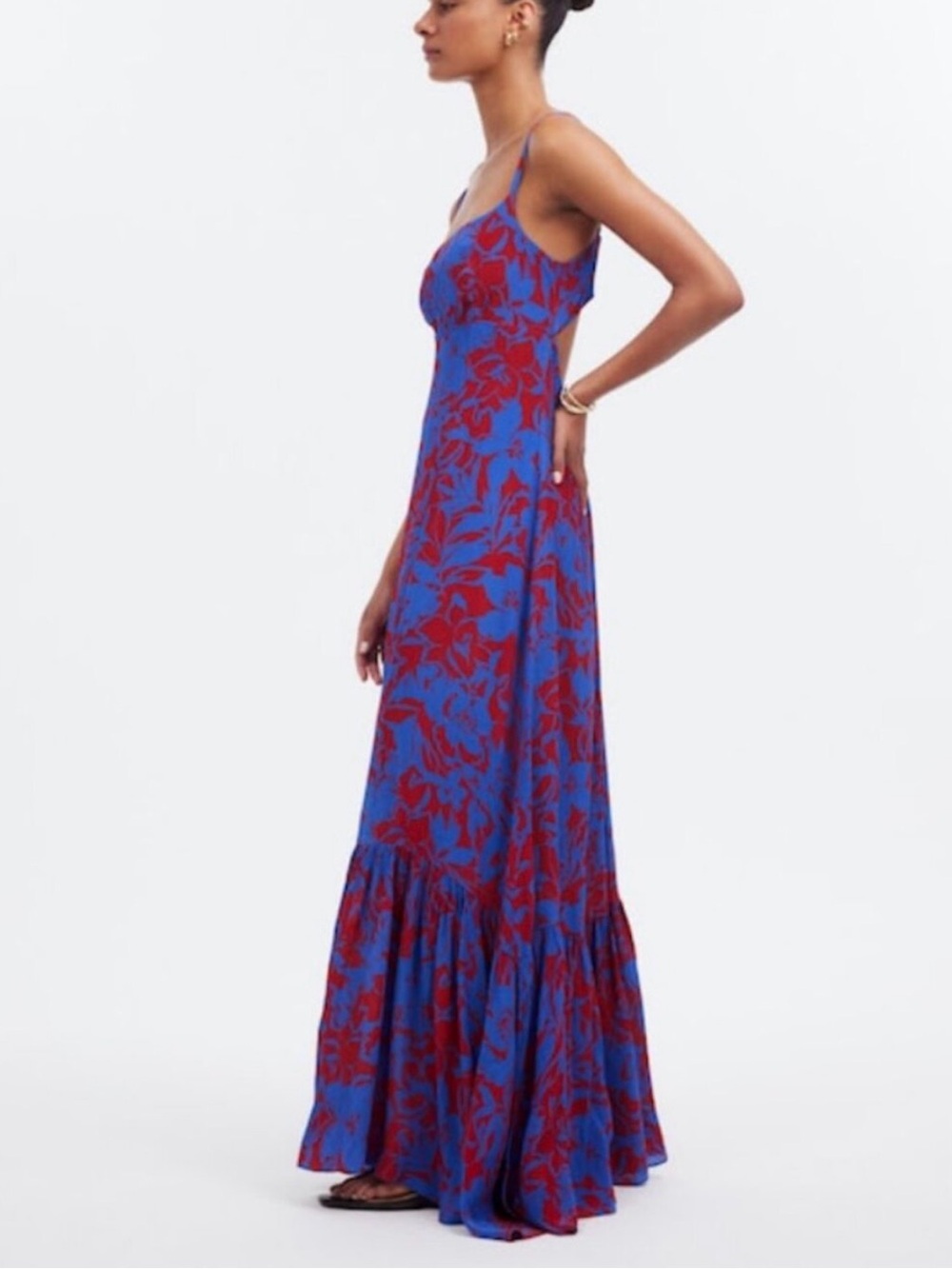 Madewell Blue Maxi Dress with Red Floral Print